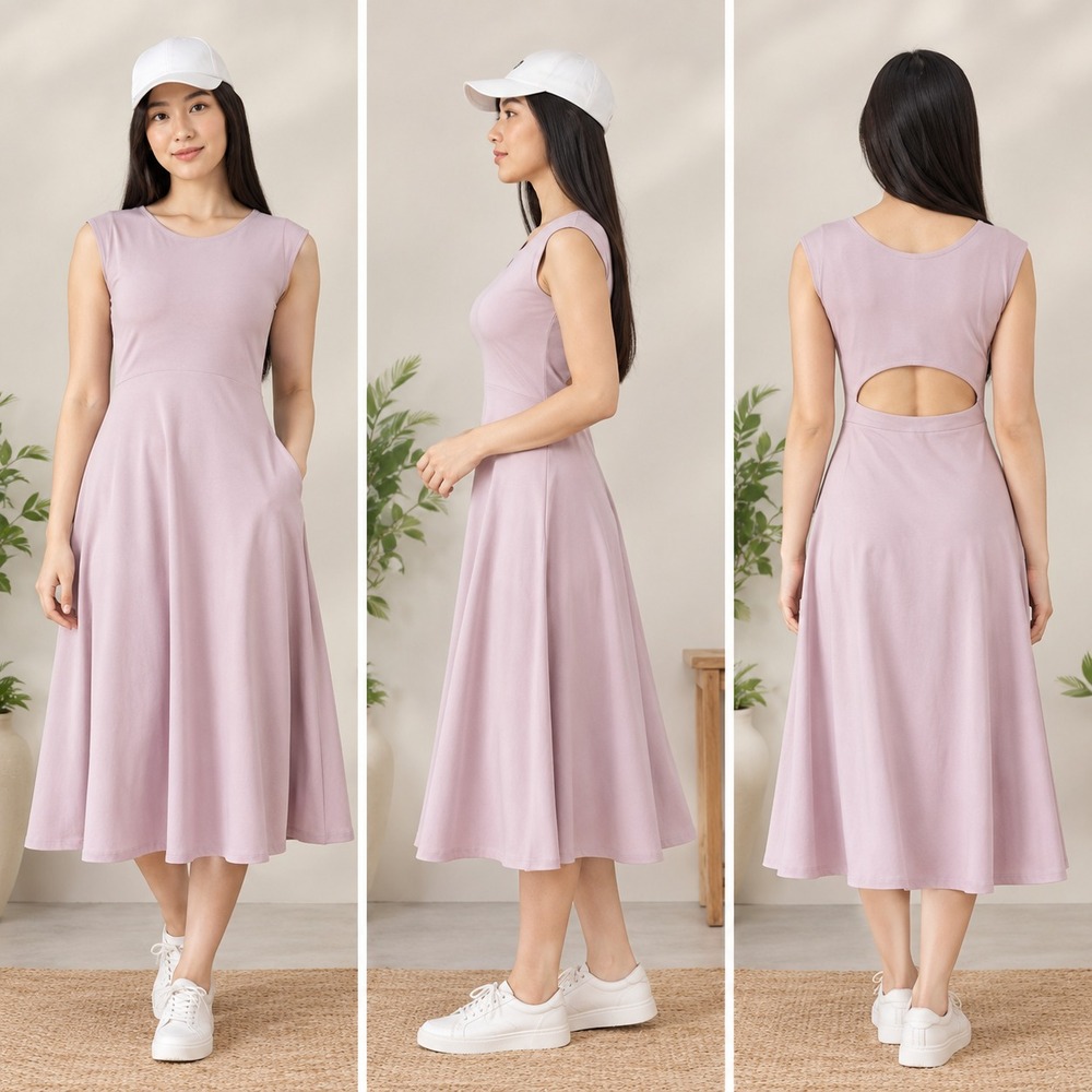 Athleta Robe Ryder Sport Midi Dress Womens 2X Mauve Peak A Boo Back Flare Skirt